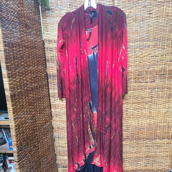 VS Visions Maxi Dress & Jacket Red Black Tie Dye Medium USA Made Possible VTG - Picture 1 of 7